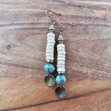 Wooden and jasper earrings, blue cream 