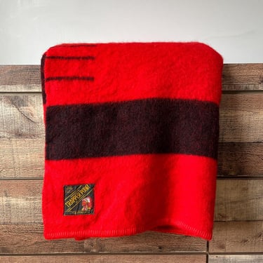 Vintage 100% Wool Red and Black Eaton's Trapper 4 Point Blanket 