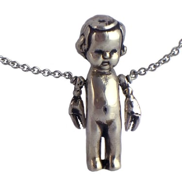 Anomaly Jewelry - Mini Lobster Armed Doll Necklace - White Brass
