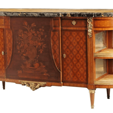 Commode A L'anglaise, Sideboard, Louis XVI Style Marquetry, Marble Top, Vintage!