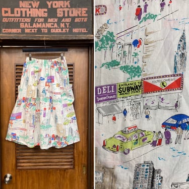 Vintage 1980's NYC New York City Cartoon Pop Art New Wave Cotton Print Skirt, Vintage Novelty Print, Vintage 1980's Skirt, New York City, NY 