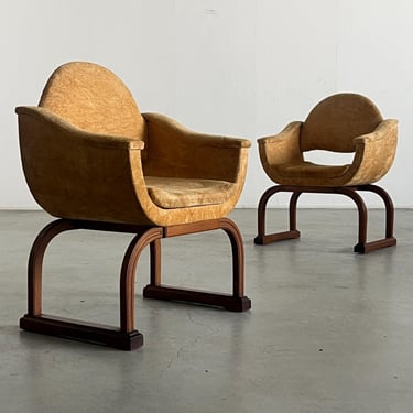 Italian Art Deco Armchairs in Beige Upholstery and Bentwood, 1970s Italy 