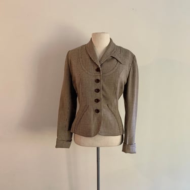 Beautiful vintage 40s/50s Joselli brown and white houndstooth check wool dead stock blazer-Size S 