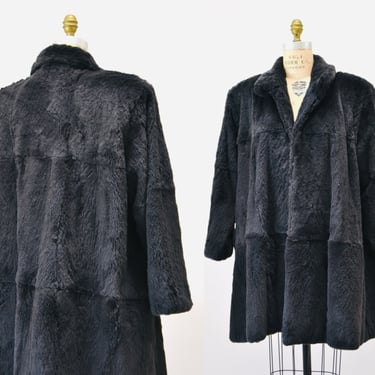 Vintage Grey Beaver Fur Coat Jacket Size Small Medium with Leopard print lining By Riff 90s A line Winter Fur Coat in Beaver Grey Purple Fur 
