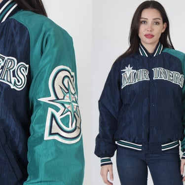 90s Seattle Mariners Diamond Collection Starter Jacket, Vintage Insulated Puffer Baseball Coat, Size Medium 
