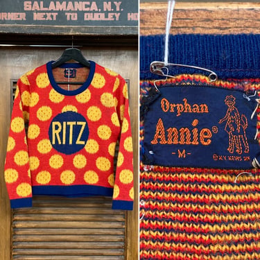 Vintage 1970’s Rare Design “Ritz Crackers” Pop Art Mod Knit Sweater, 70’s Vintage Clothing 