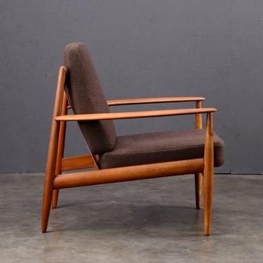 Grete Jalk Danish Modern Lounge Chair Teak and Brown Wool 