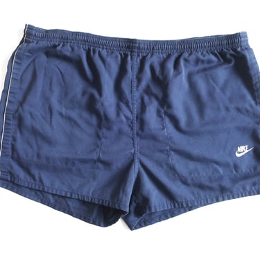 vintage Nike shorts / running shorts / 1980s Nike Swoosh navy running gym basketball shorts Large 
