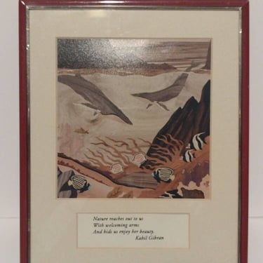 Kalil Gibran Poetry Inspirational Ocean Life Serigraph Art Framed Sea Art 8x10 