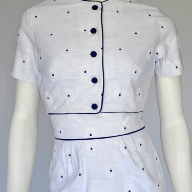 1950s white and blue dress set by Jonathan Logan XS 