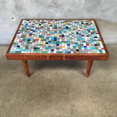 Mid Century Modern 1960's Mosaic Tile Top Side Table