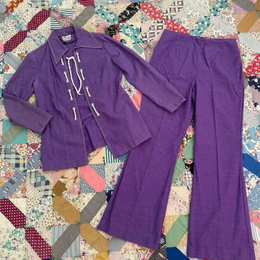 1970s purple linen pantsuit by Frank Lee of California 