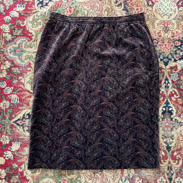 Vintage ‘80s F.A.Chatta dark paisley velvet skirt | cotton velvet, muted colors, M/L 