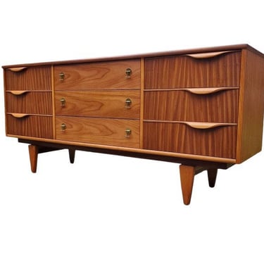 Free Shipping Within Continental US - Mid Century Modern Danish Walnut Sculpted Triple Dresser or Credenza by Stanley 