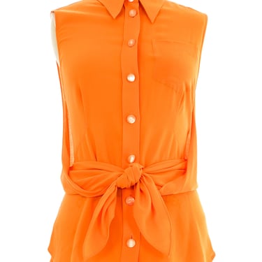 Hermes Orange Wrap Around Sleeveless Blouse