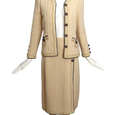 ADOLFO- 1970s Ivory Wool Knit Skirt Suit, Size 6