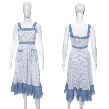 1970's Gunne Sax Blue Floral Print Knee Length Dress Size S