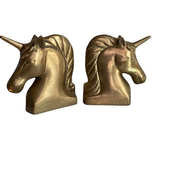 Vintage Solid Brass Unicorn Bookends, Hollow 