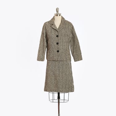 Vintage 50s gray tweed suit | 1950s Mid century Modern 2pc skirt jacket suit 