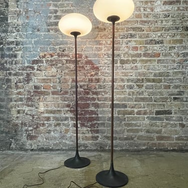 Pair of walnut stemmed mushroom floor lamps by the Laurel Lamp Company 