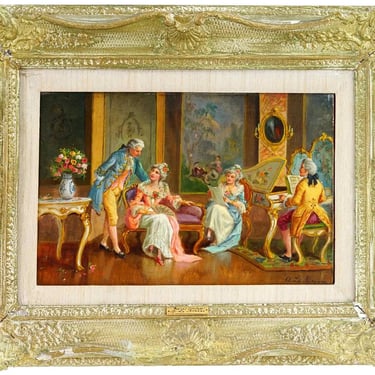 Antique Painting, OIl, "MUSICAL INTERLUDE" Signed A. Le Brunne, Framed, 1900's!