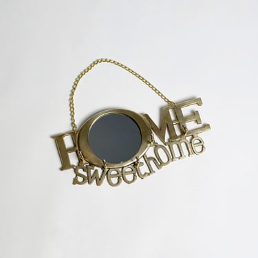 Brass Key Hook, Home Sweet Home with Original Mirror, Vintage 1980's 