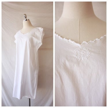 Edwardian Victorian Monogrammed White Cotton Nightgown 