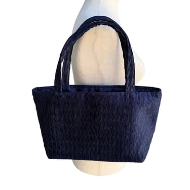 NaRaYa Navy Crinkle Textured Dual Handles &amp; Zipper Closure Handbag Totebag