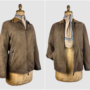HERMES Vintage 80s Brown Lambskin Suede Jacket | 1980s Leather Coat | 90s 1990s Vintage Designer, Made in France | Size 48, Medium Large 