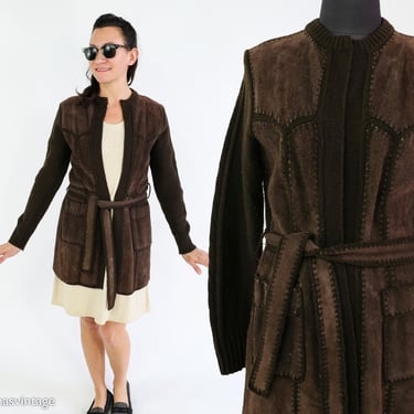 1970s Brown Suede & Knit Jacket | 70s Suede Patchwork Jacket | Medium 