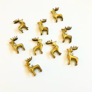 Brass Deer Tree Ornaments - Set of 9 