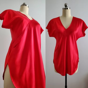 1980s Red Tunic Nightie 80s Lingerie 80's Loungewear Size Medium/Large 