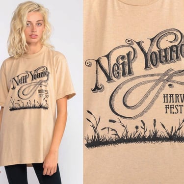 Neil Young Shirt Vintage 1989 Tour Tshirt Band T Shirt 80s Harvest Fest Original Jerzees Rock Tee Shirt 1980s Concert Tee Medium Large 