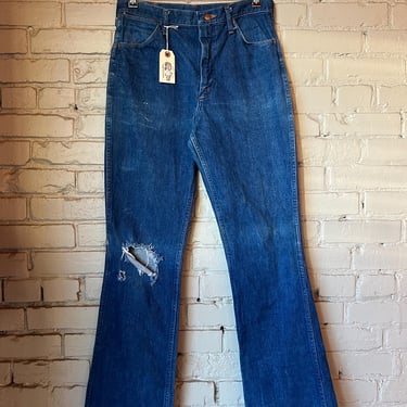 31” Waist, Vintage 1970s Maverick Dark Wash Jeans, Boot Cut Flare 