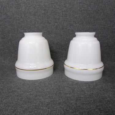 Vintage Milk Glass White with Gold Stripe Glass Light Shade Bell Shape 