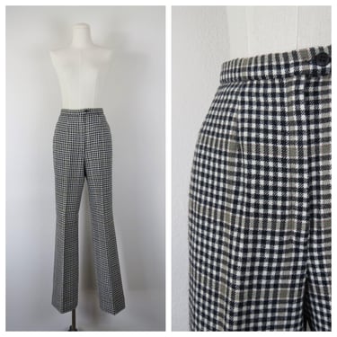 Vintage 1980s wool plaid Pendleton trousers, houndstooth, tweed pants, slacks, academia, size medium, 28" waist 