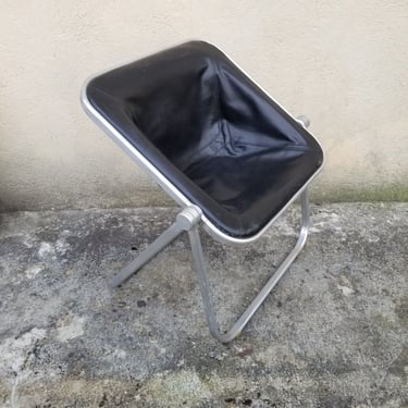 Plona Folding Chair in Black Leather by Giancarlo Piretti for Castelli  | Italian Space Age | 1970s 
