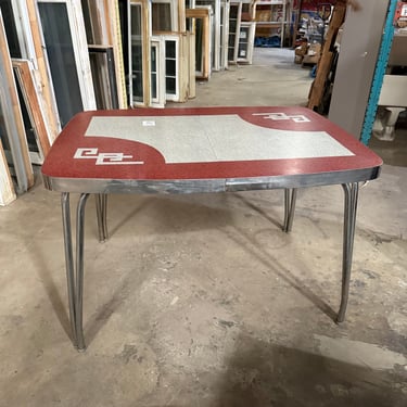 Vintage (c. 1958) White and Red Patterned Formica Topped Dining Table