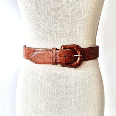 Vintage Belt: Polo Ralph Lauren, Lizard, Dark Tan, Size 28 or Small 