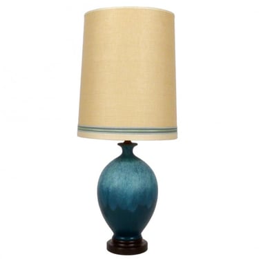 Teal Ceramic Lamp with Original Shade