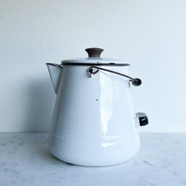 White Enamel Pitcher Black and White Enamelware French Farmhouse Cottagecore Rustic Industrial Shabby Large Metal Pitcher with Lid Camping 
