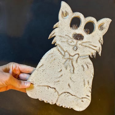 Vintage Stoneware Pottery Cat Trivet Tile Decoration; Pottery Cat; Cat Trivet; Vintage Cat; Cat Pottery; Cat Decor; Cat Gift; Vintage 