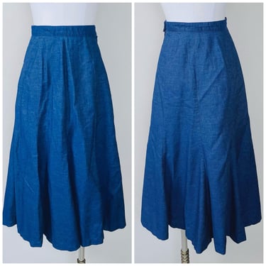 1970s Vintage Hamilton Dark Wash Flounce Hem Skirt / 70s Cotton Denim High Waisted Prairie Skirt / Small - Medium 