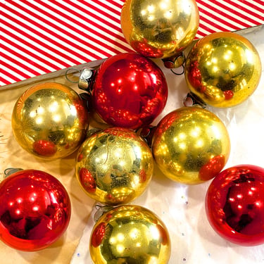 VINTAGE: 9pcs - Glass Ornament - Heat, Drops, Round - Blown Glass Ornament - Mercury Ornament - SKU 00034894 