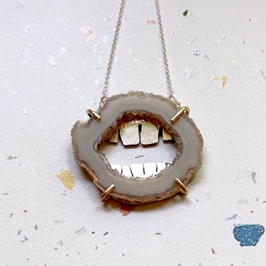 Nice Chompers Agate Slice Teeth Pendant Dentist Jewelry Weird and Unique Handmade Crystal Pendant 