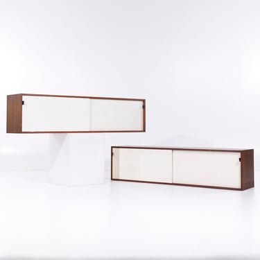 Florence Knoll 123 W-1 Mid Century Walnut Wall Mount Credenza - Pair - mcm 
