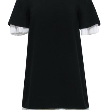 Cinq a Sept - Black Short Sleeve Pleated Mini Dress w/ White Accent Sz XS