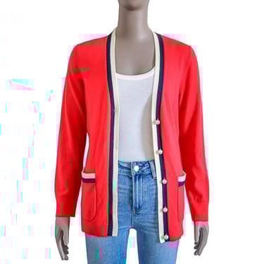 Talbots Red Striped Preppy Button Cardigan Size Small Classic Spring Long Sleeve Blouse Size Small Cashmere Wool Sweater Casual Work Office 