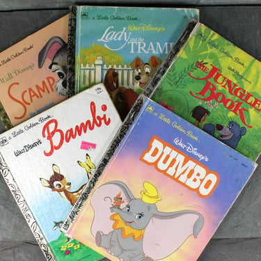 DISNEY CLASSICS! Set of 5 Disney Little Golden Books | 1970s/80s | Bambi | Jungle Book | Lady & the Tramp | Dumbo | Scamp | Bixley Shop 