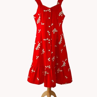 Barbarella 1970s Red & White Polka Dot Print Sundress - Finnish Vintage - Size M 